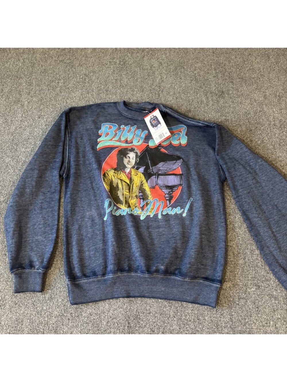 Billy Joel Piano Man Graphic Sweatshirt X-Small Blue Licensed Organic Cotton Ble
